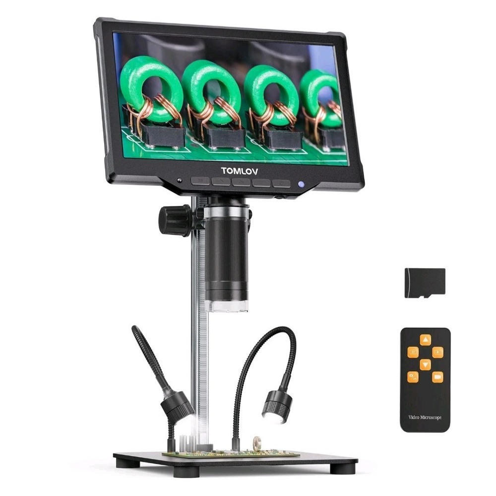 TOMLOV 10" LCD 1080P Digital Microscope 1200X Soldering Camera Coin Microscope